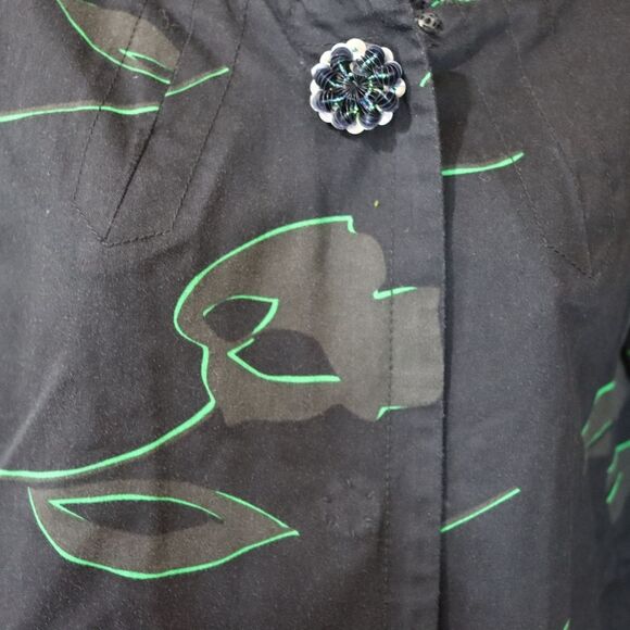 Marc Jacobs Black Green Floral Cropped Blazer Y2K Jacket Large Sequin Flower Sna - Picture 3 of 14